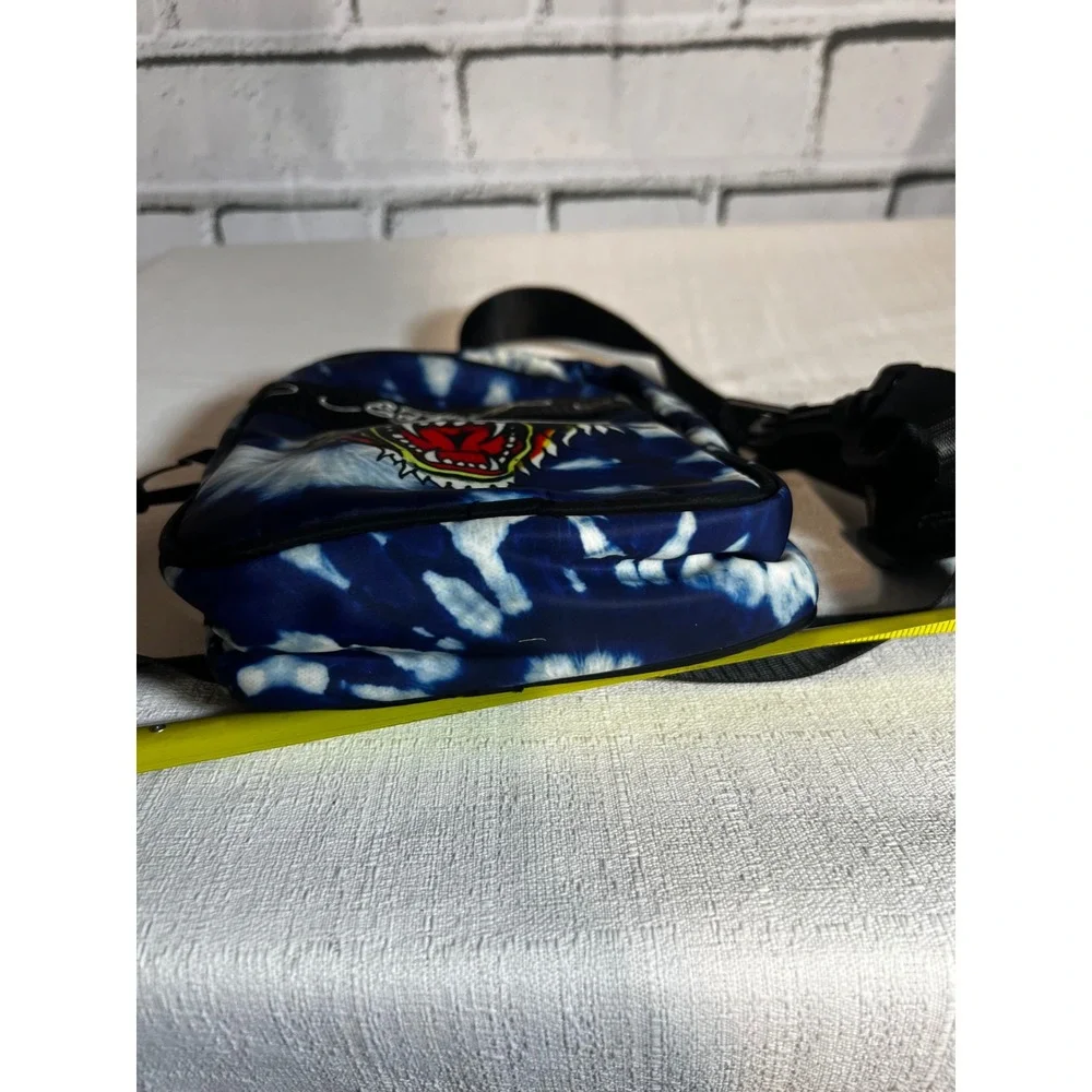 Ed Hardy Tiger Tie Dye Crossbody Bag Blue White Nylon Messenger Streetwear